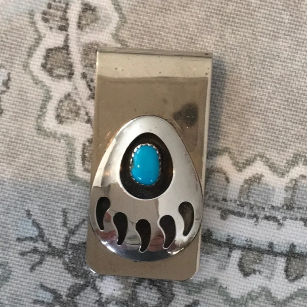 Vintage Bear Claw with Turquoise Stone Money Clip
